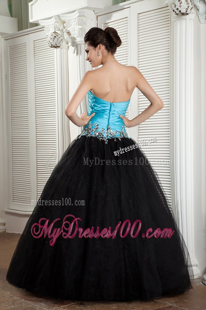 Beading Decorate Waist A-line Turquoise and Black Prom Dresses
