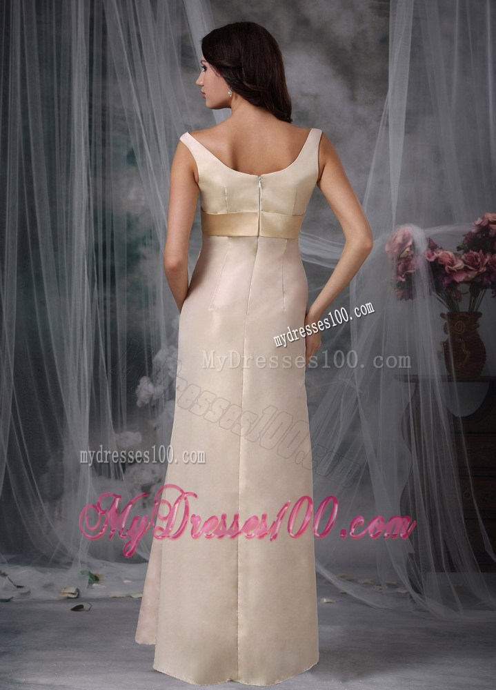 Champagne Column Off The Shoulder Floor-length Satin Prom Dress with Belt