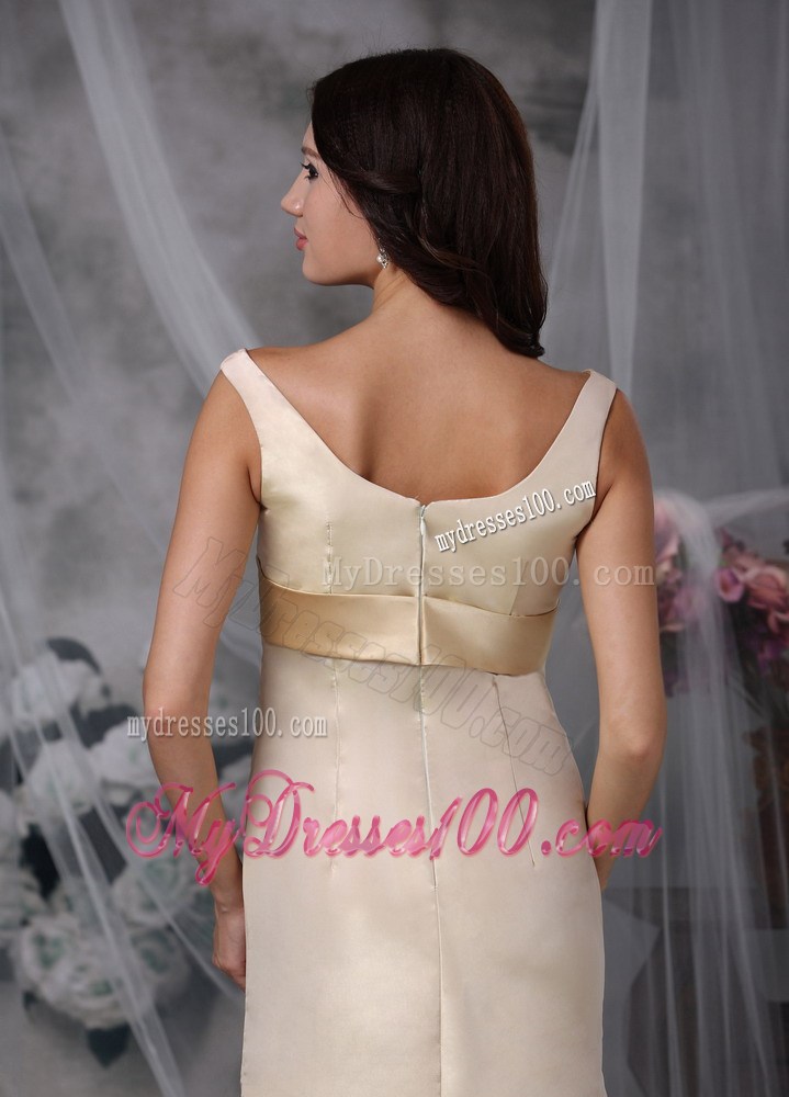 Champagne Column Off The Shoulder Floor-length Satin Prom Dress with Belt