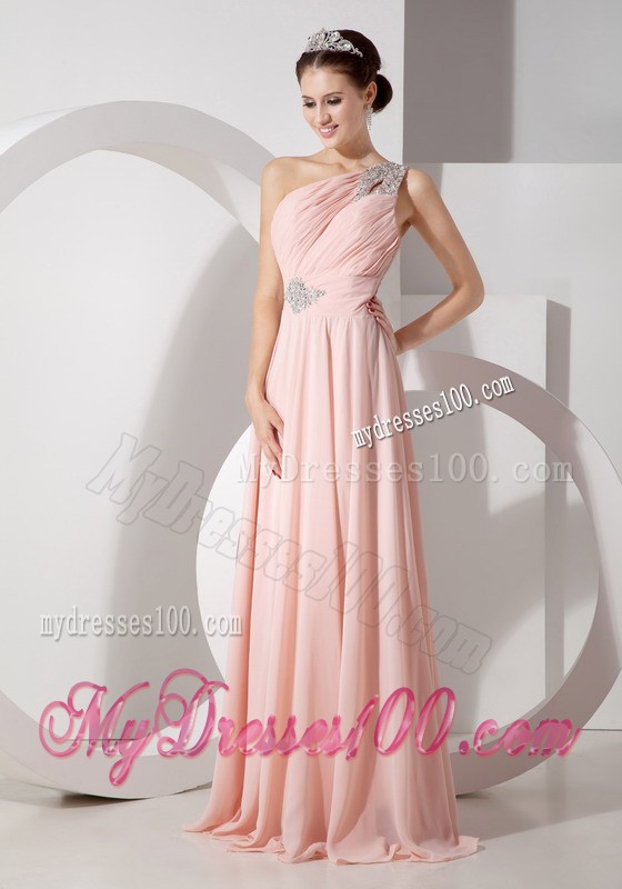 Gorgeous Baby Pink Empire One Shoulder Prom Dress with Ruche and Beading