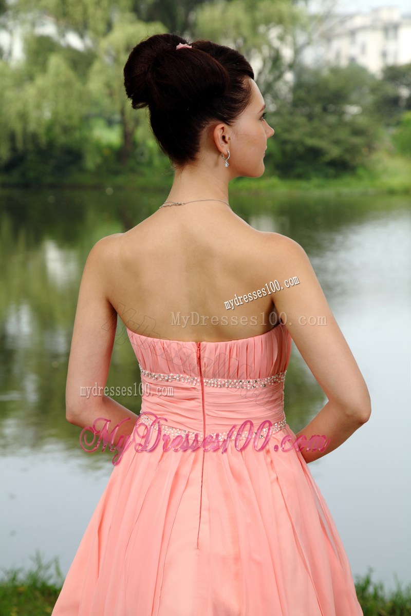 Mini-length Strapless Asymmetrical Prom Evening Dresses in Light Pink
