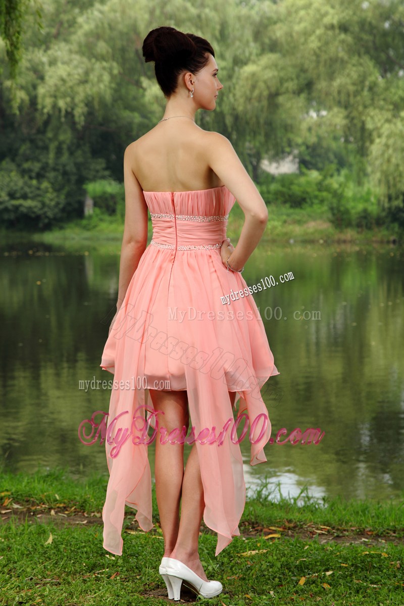 Mini-length Strapless Asymmetrical Prom Evening Dresses in Light Pink