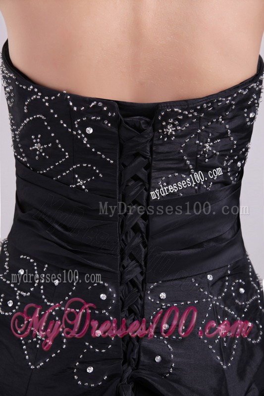 Embroidery and Pick-ups Decorate Strapless Long Black Prom Gown