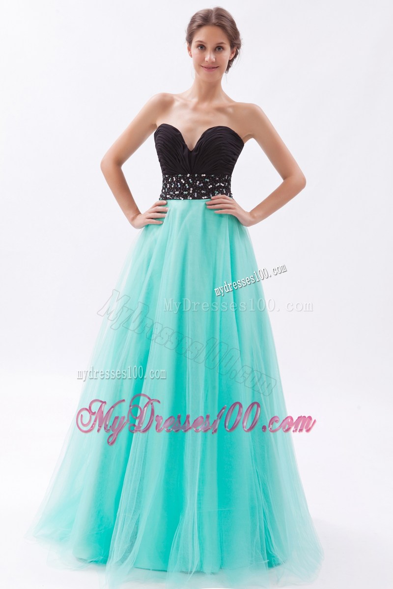 Black and Turquoise A-line Sweetheart Floor-length Beaded Prom Gown