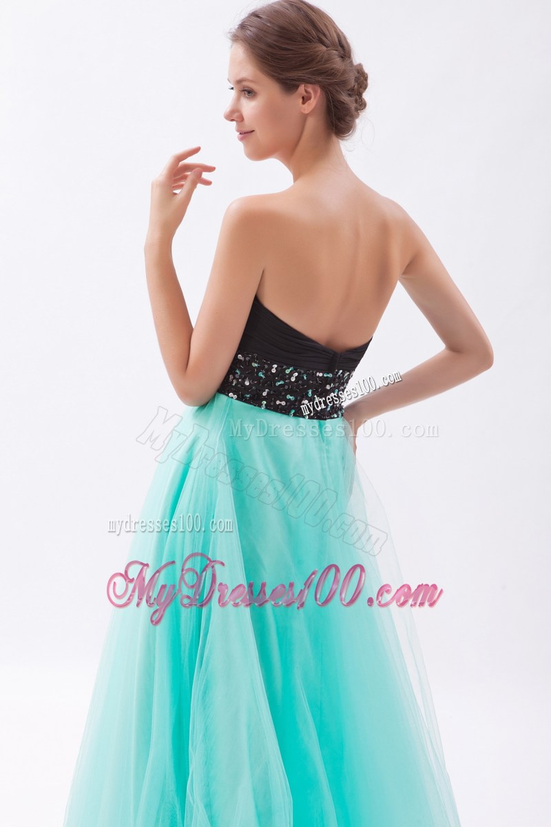 Black and Turquoise A-line Sweetheart Floor-length Beaded Prom Gown