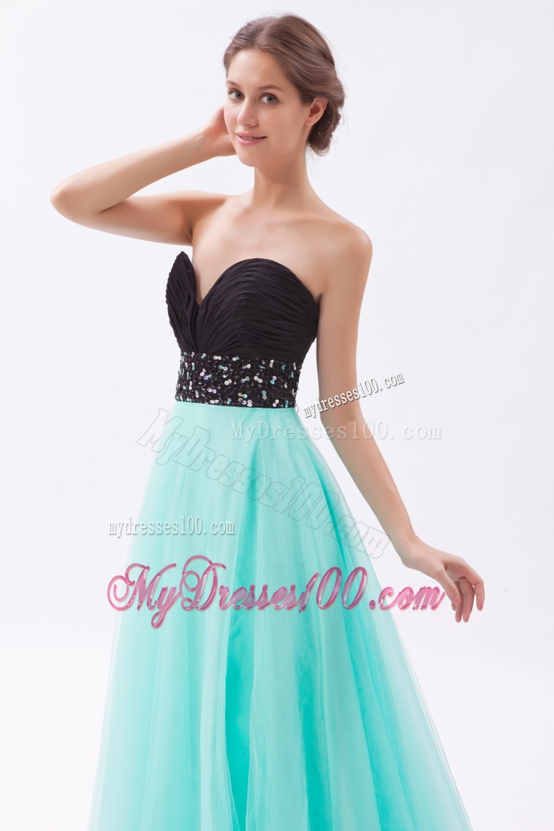 Black and Turquoise A-line Sweetheart Floor-length Beaded Prom Gown