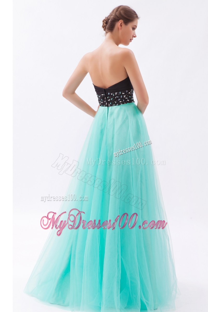 Black and Turquoise A-line Sweetheart Floor-length Beaded Prom Gown