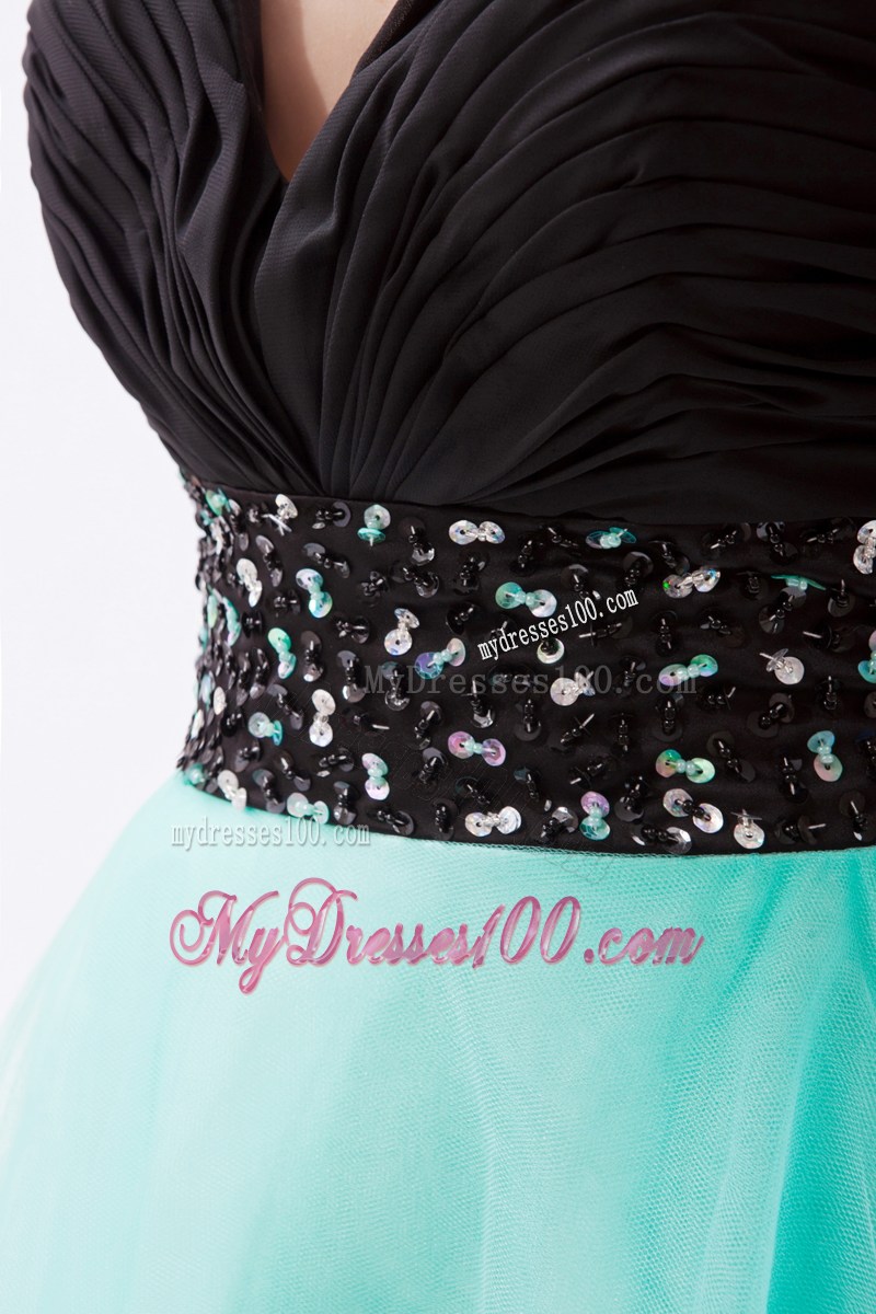 Black and Turquoise A-line Sweetheart Floor-length Beaded Prom Gown