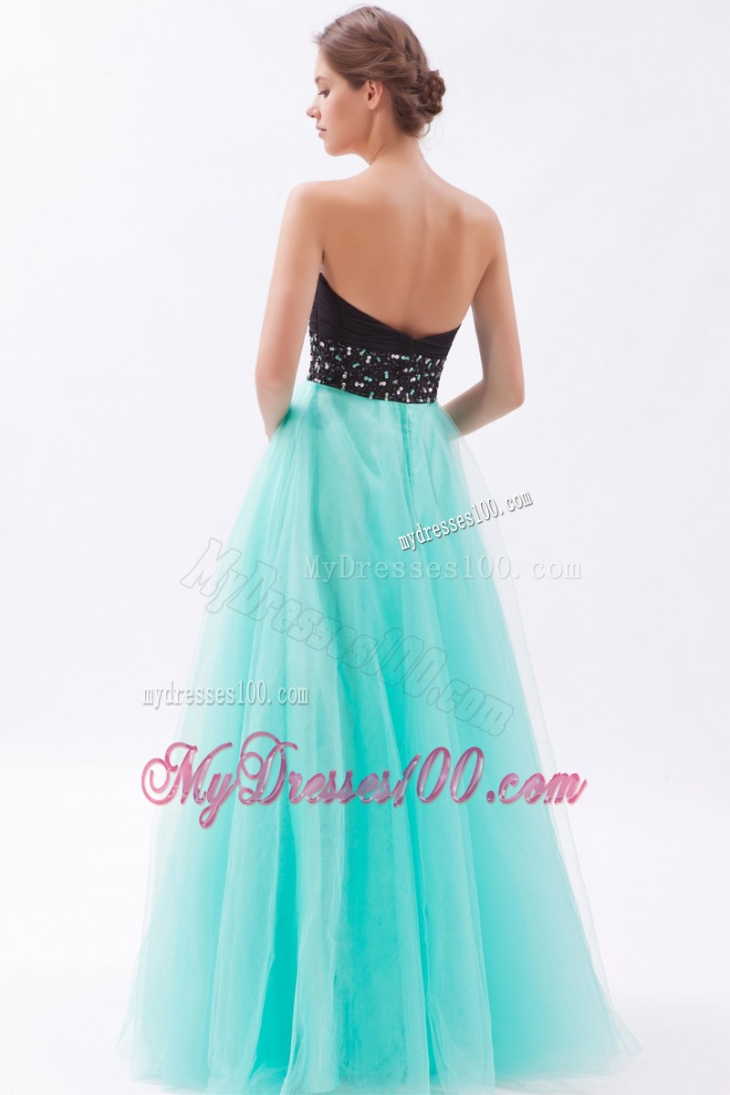 Black and Turquoise A-line Sweetheart Floor-length Beaded Prom Gown