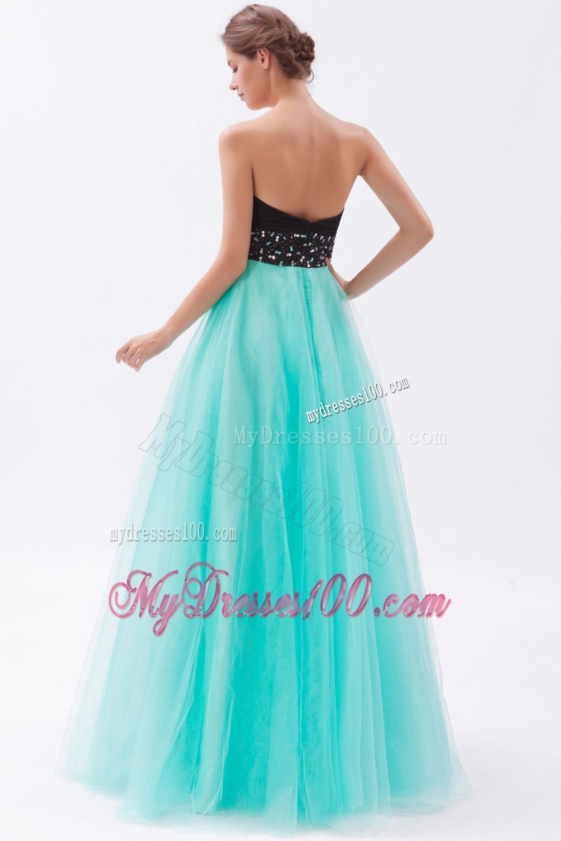 Black and Turquoise A-line Sweetheart Floor-length Beaded Prom Gown