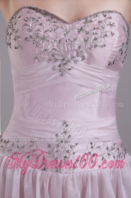 Baby Pink Empire Floor-length Prom Dresses with Beading and Pleats