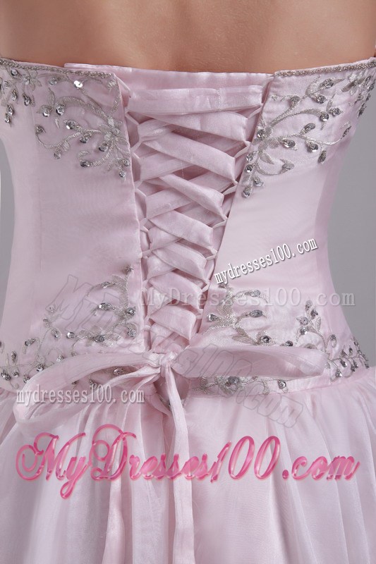 Baby Pink Empire Floor-length Prom Dresses with Beading and Pleats