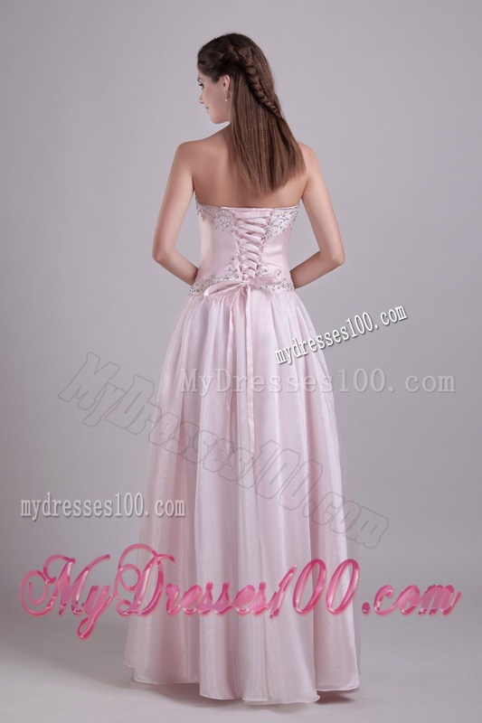 Baby Pink Empire Floor-length Prom Dresses with Beading and Pleats