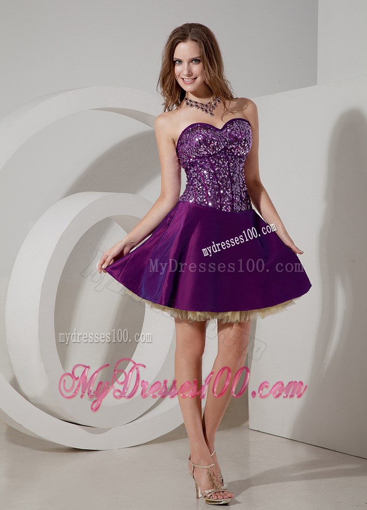 Hot Sale Eggplant Purple Mini-length Prom Dress with Sequins