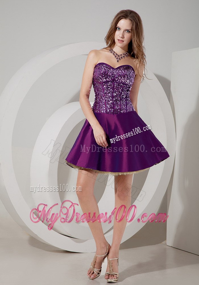 Hot Sale Eggplant Purple Mini-length Prom Dress with Sequins