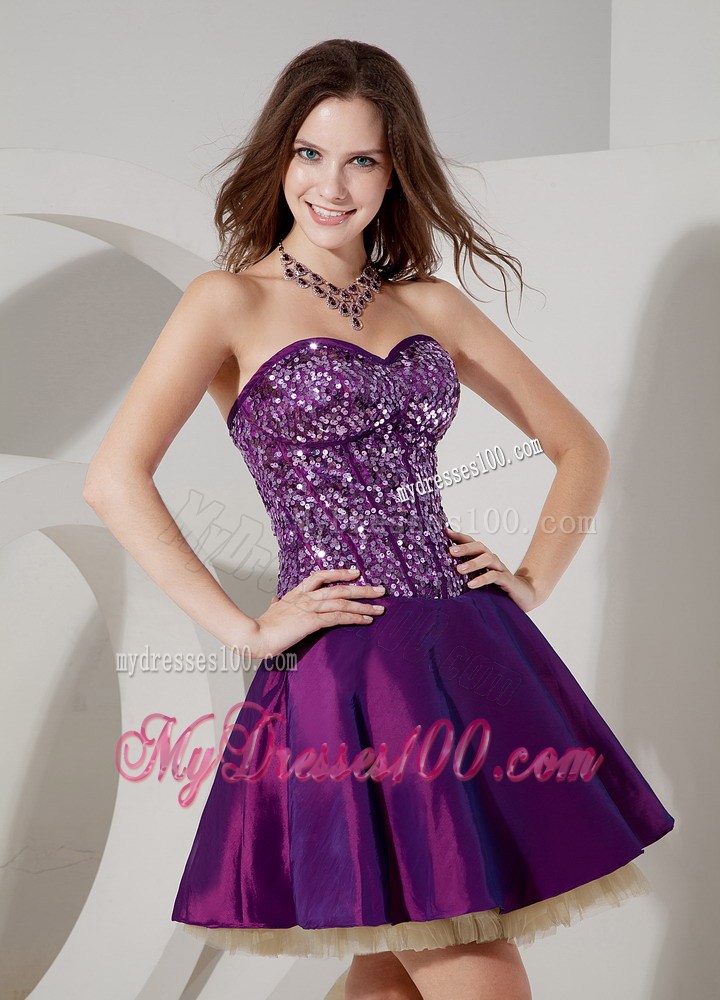 Hot Sale Eggplant Purple Mini-length Prom Dress with Sequins