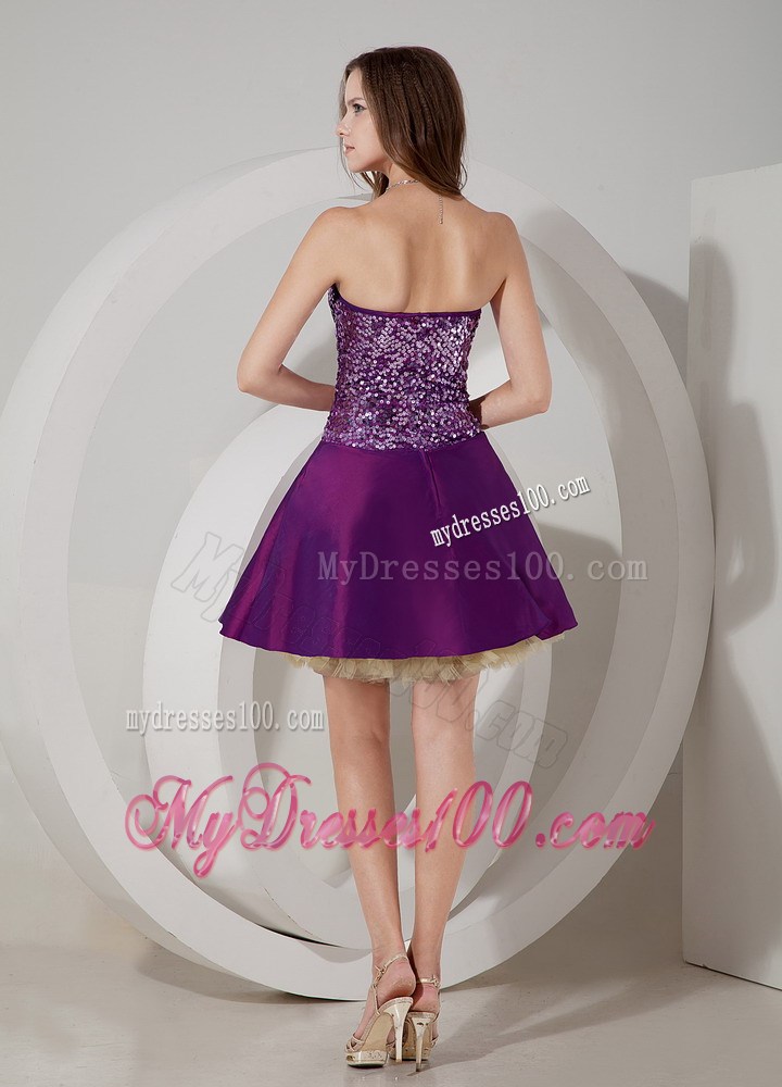 Hot Sale Eggplant Purple Mini-length Prom Dress with Sequins