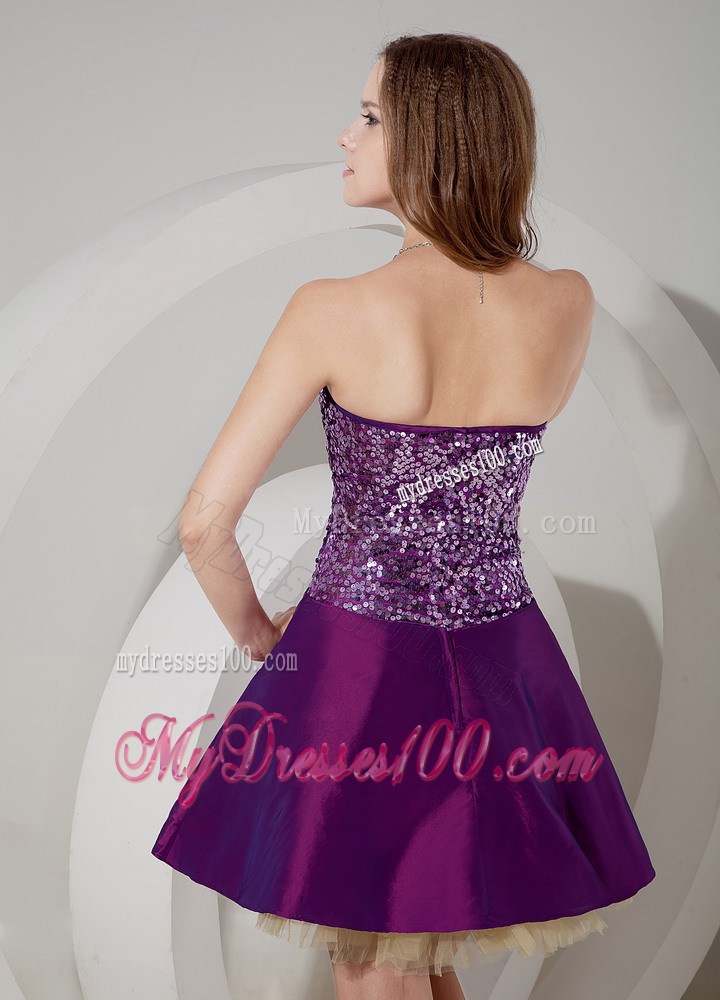 Hot Sale Eggplant Purple Mini-length Prom Dress with Sequins