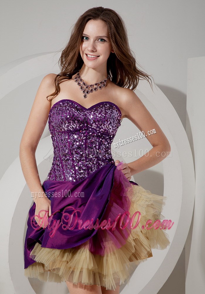 Hot Sale Eggplant Purple Mini-length Prom Dress with Sequins