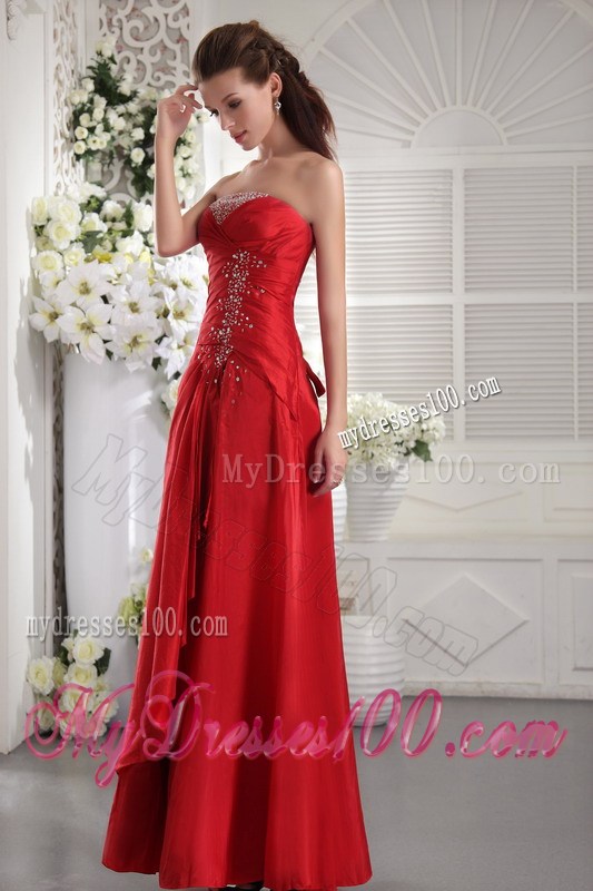 Beading and Ruches Decorate On Long Criss-cross Prom Dress in Wine Red