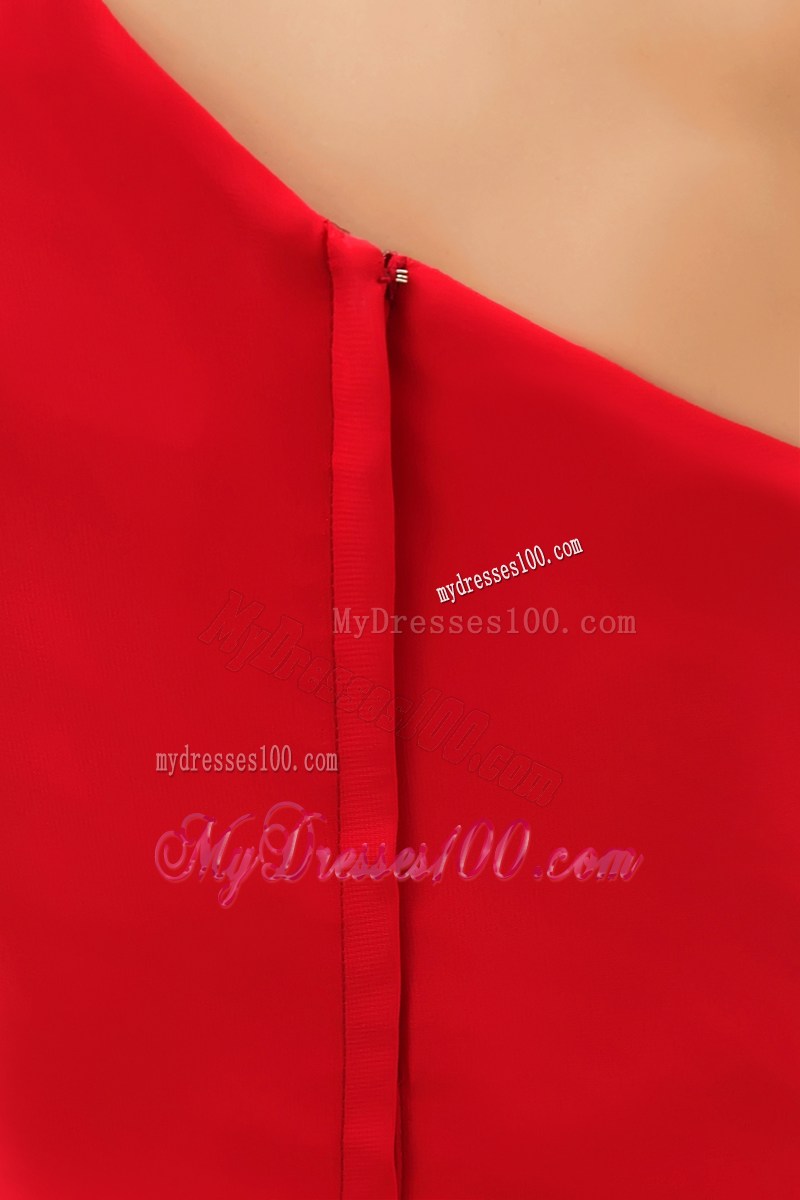 Ruffles Decorate Waist Red Column Prom Dress of One Shoulder
