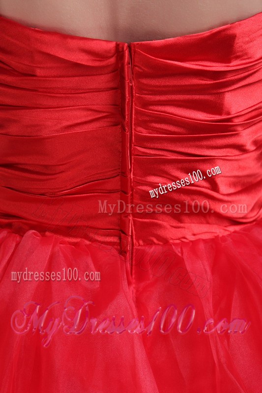 Beaded and Ruched Red Organza Dresses for Prom of Mini-length