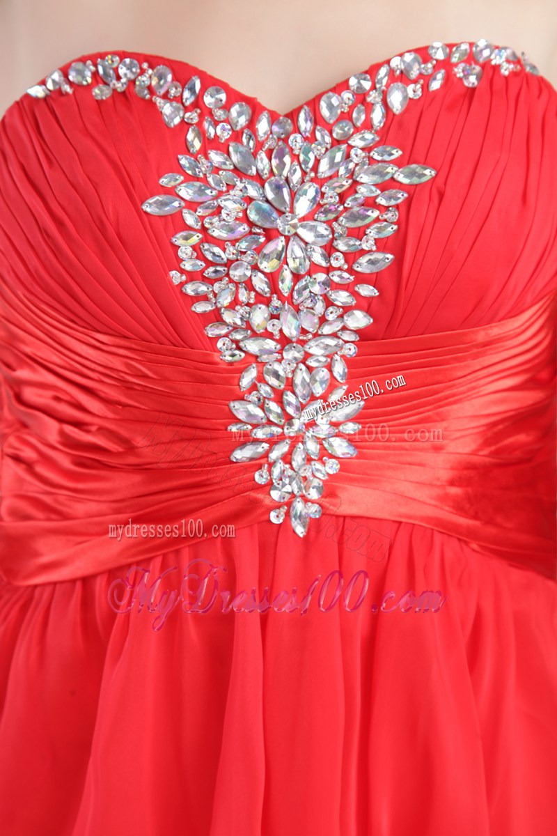 Red High-low Dresses for Prom with Beading and Ruffled Layers