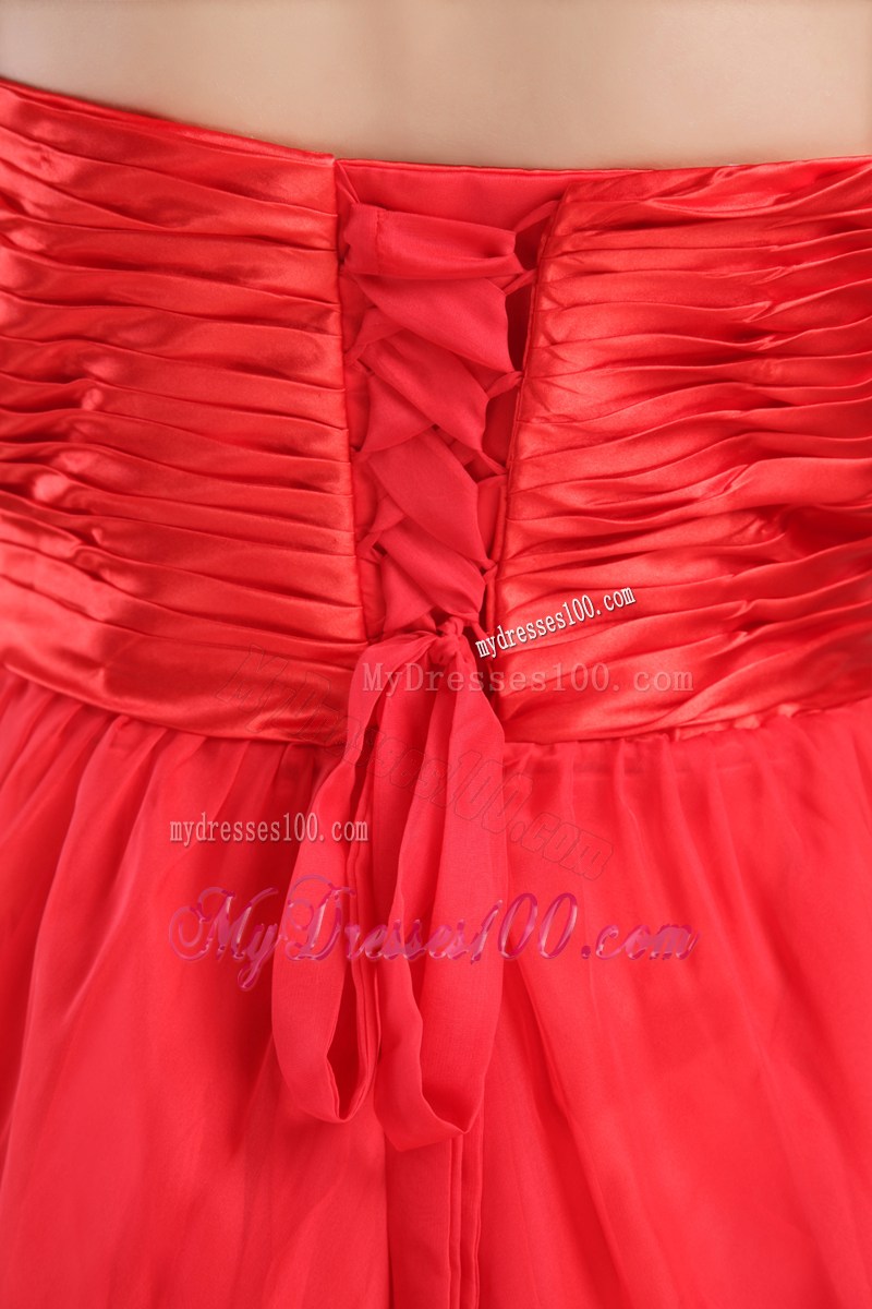 Red High-low Dresses for Prom with Beading and Ruffled Layers