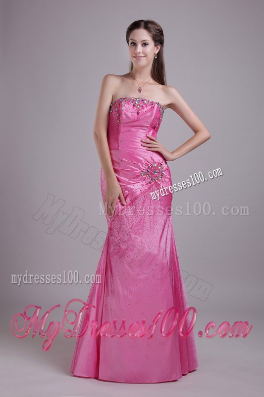 Beading and Ruches Decorate Floor-length Prom Dresses in Rose Pink