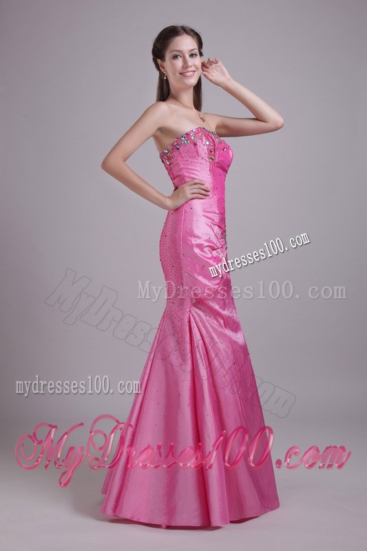Beading and Ruches Decorate Floor-length Prom Dresses in Rose Pink