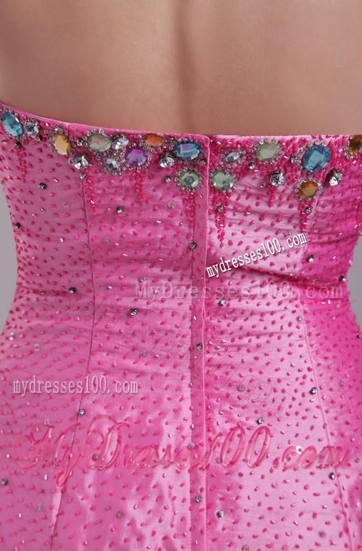 Beading and Ruches Decorate Floor-length Prom Dresses in Rose Pink