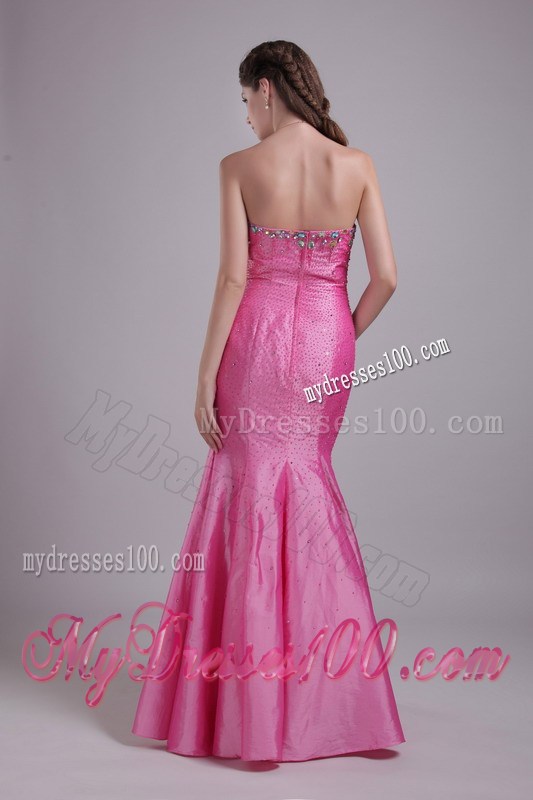 Beading and Ruches Decorate Floor-length Prom Dresses in Rose Pink