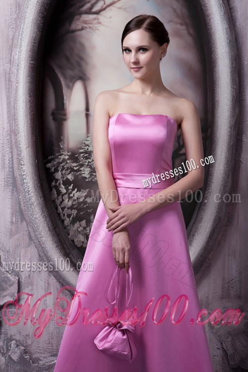 Rose Pink A-line Satin Prom Dresses with Brush Train in Vogue