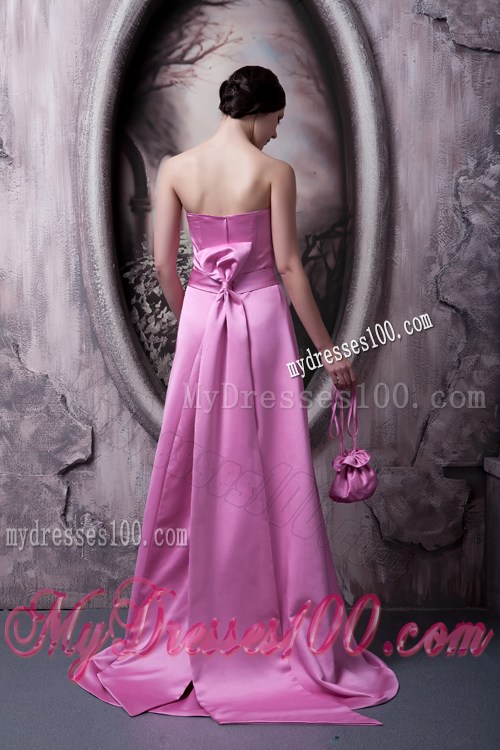 Rose Pink A-line Satin Prom Dresses with Brush Train in Vogue