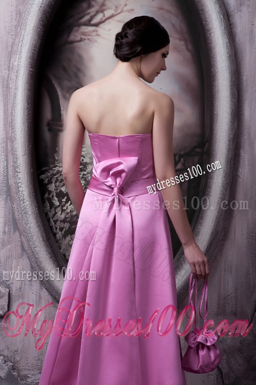 Rose Pink A-line Satin Prom Dresses with Brush Train in Vogue