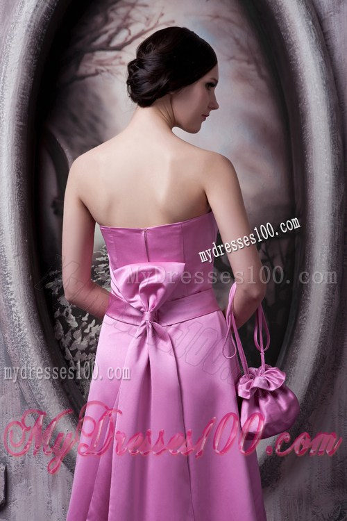 Rose Pink A-line Satin Prom Dresses with Brush Train in Vogue