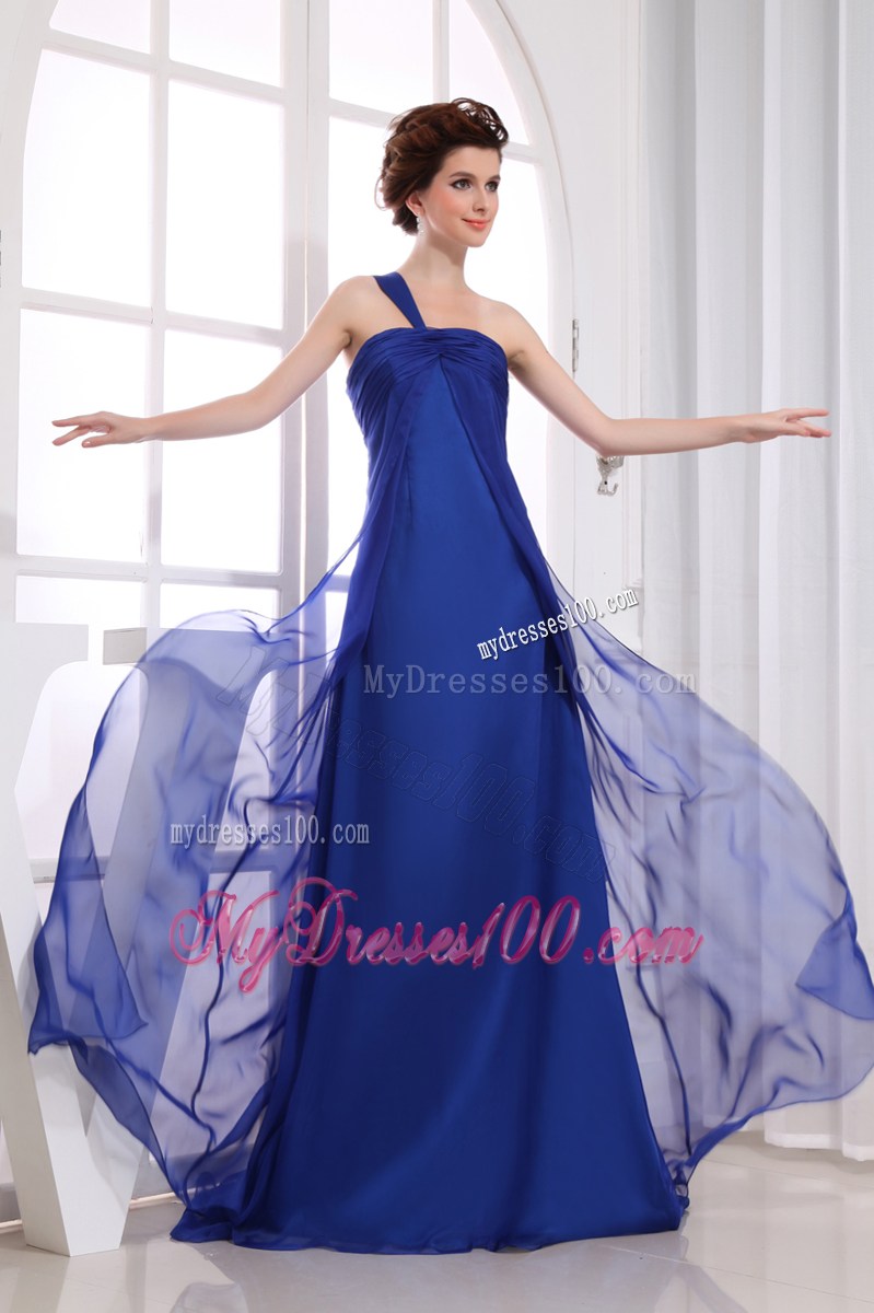 One Shoulder Taffeta and Chiffon Long Prom Dress in Royal Blue