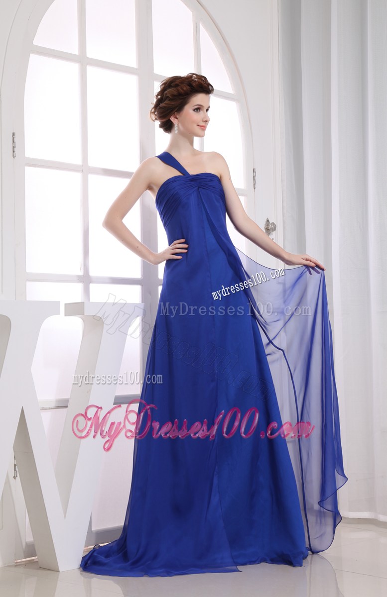 One Shoulder Taffeta and Chiffon Long Prom Dress in Royal Blue