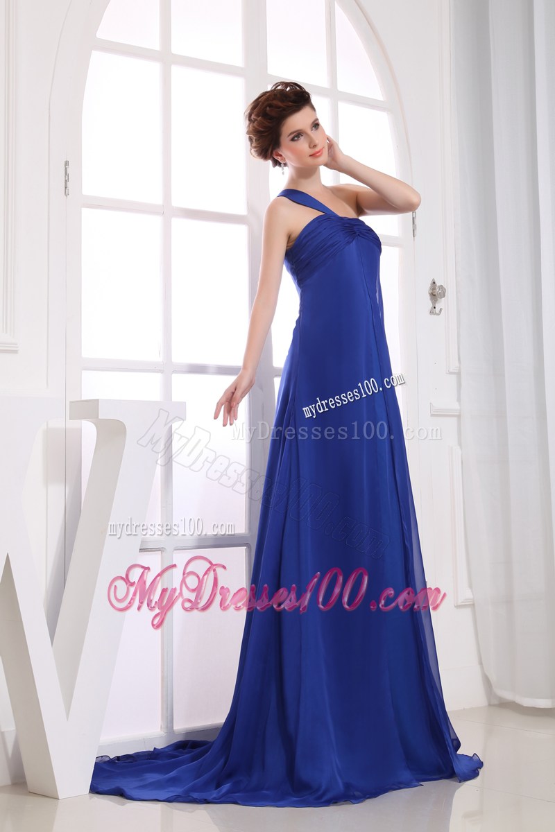 One Shoulder Taffeta and Chiffon Long Prom Dress in Royal Blue