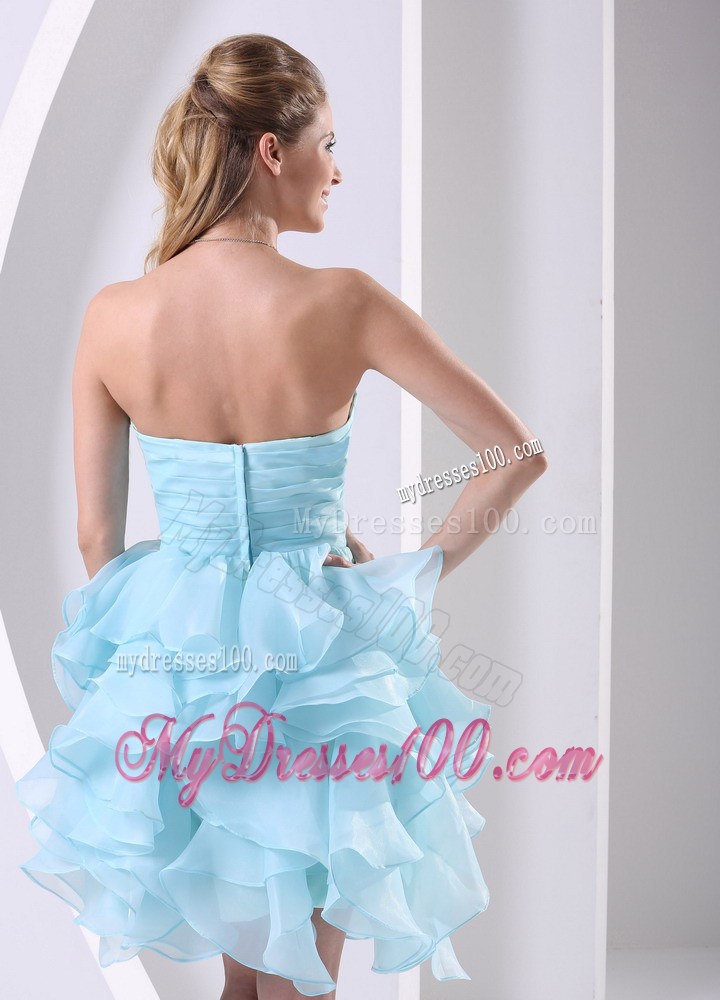 Beading and Ruches Accent Mini Aqua Blue Prom Dress with Layers