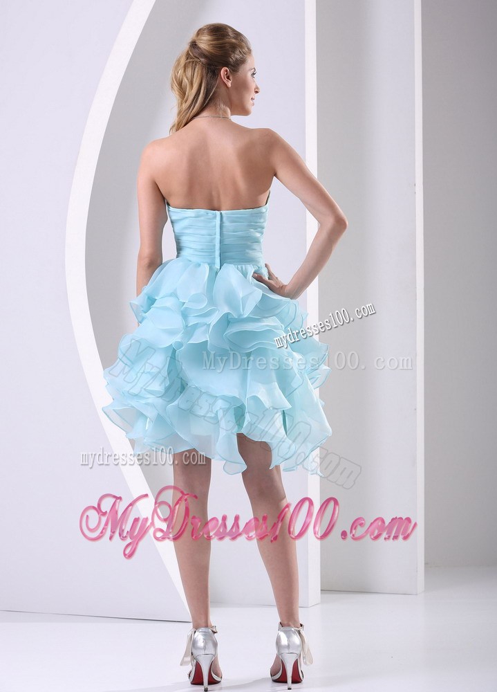 Beading and Ruches Accent Mini Aqua Blue Prom Dress with Layers