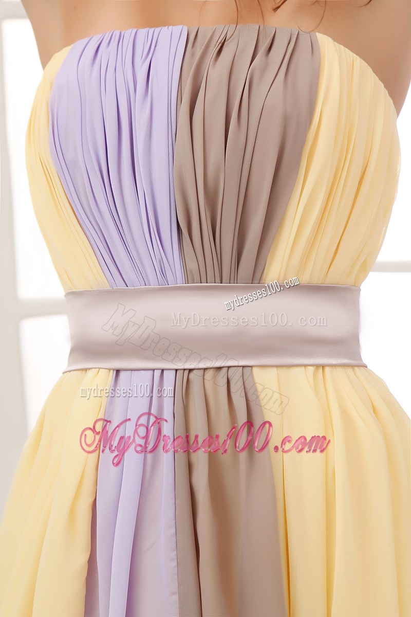 Multi-colored Strapless Chiffon Dresses for Prom of Floor-length