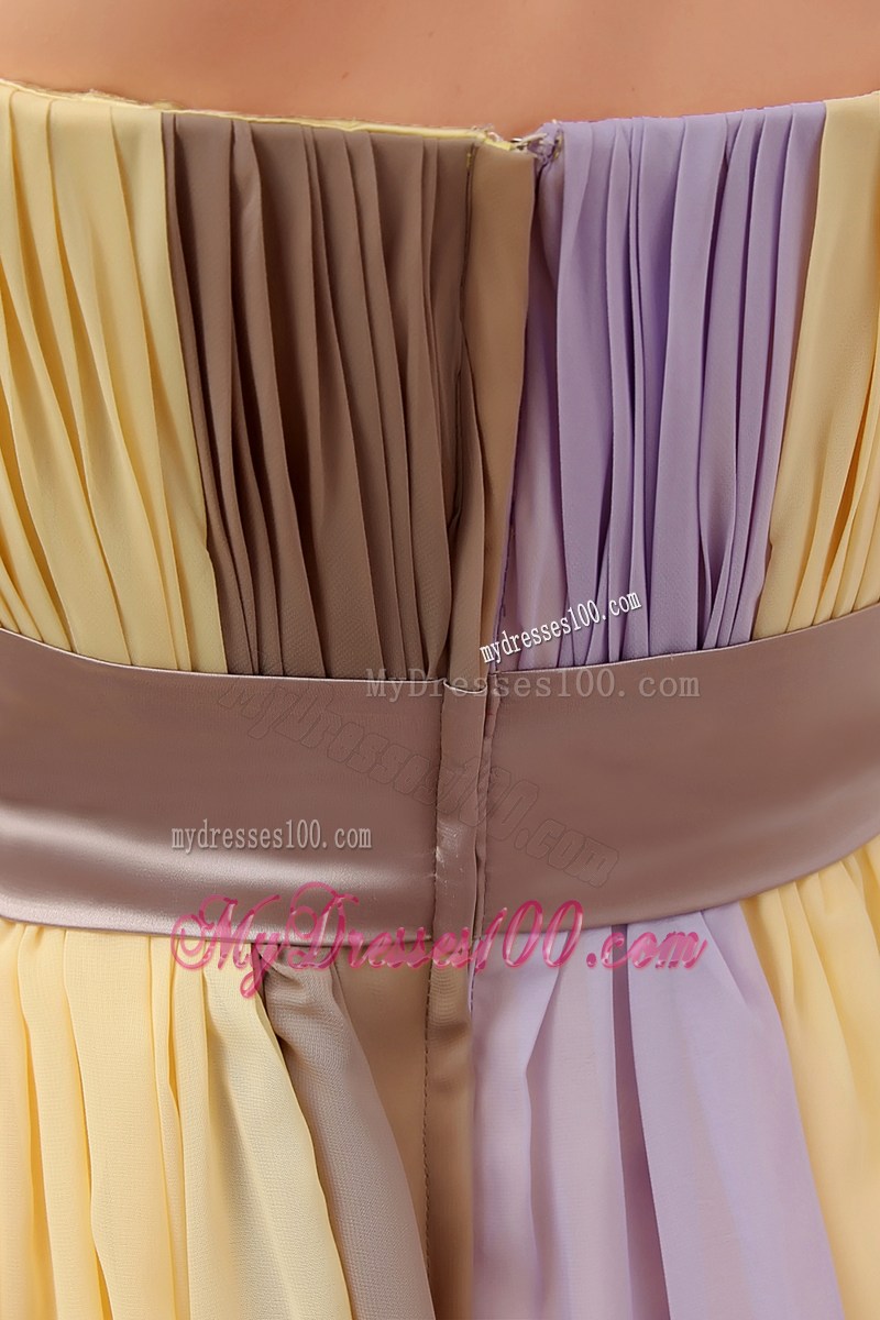 Multi-colored Strapless Chiffon Dresses for Prom of Floor-length