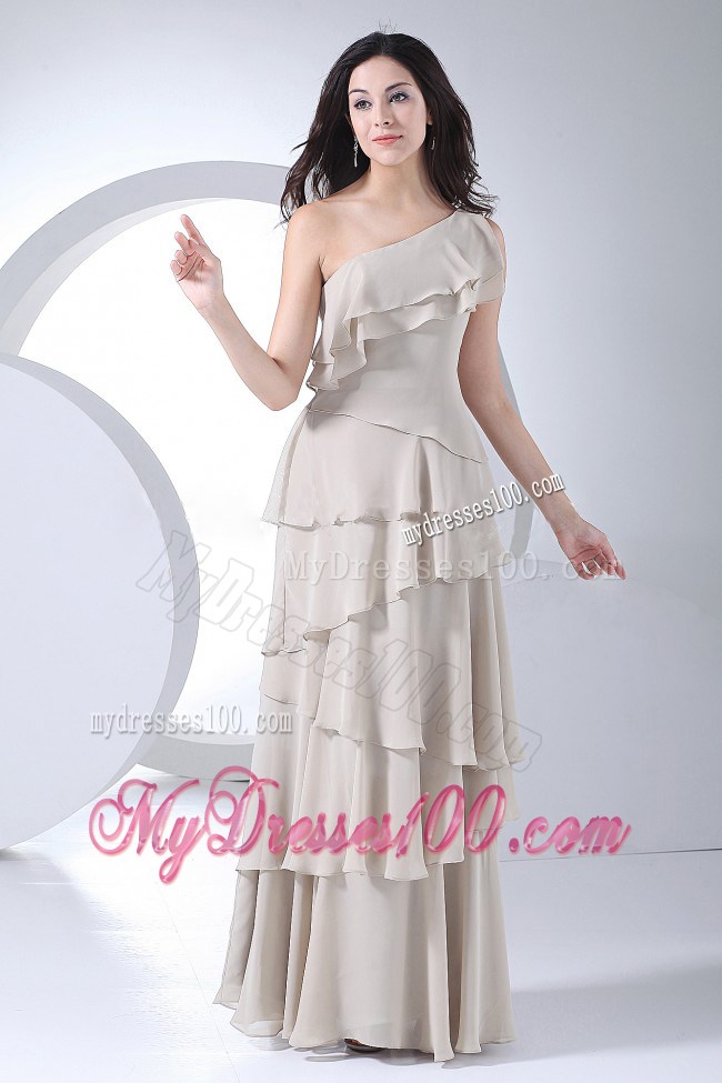 Ruffled Layers Decorated Chiffon One Shoulder Floor-length Prom dress in Grey