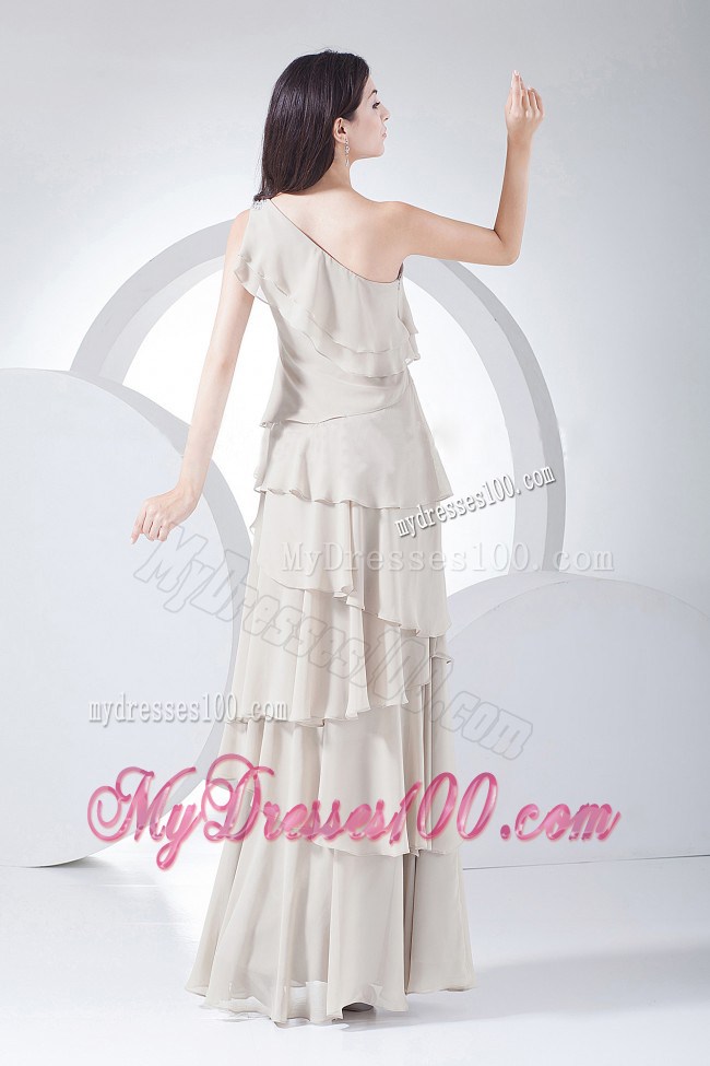 Ruffled Layers Decorated Chiffon One Shoulder Floor-length Prom dress in Grey