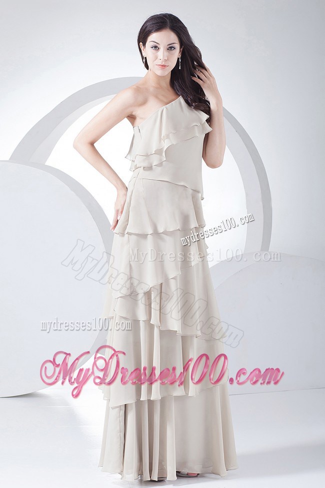 Ruffled Layers Decorated Chiffon One Shoulder Floor-length Prom dress in Grey