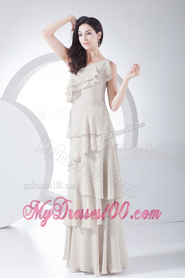 Ruffled Layers Decorated Chiffon One Shoulder Floor-length Prom dress in Grey