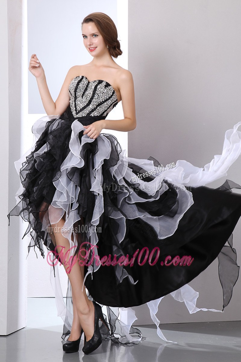White and Black Princess Sweetheart Prom Dresses High-low Beading