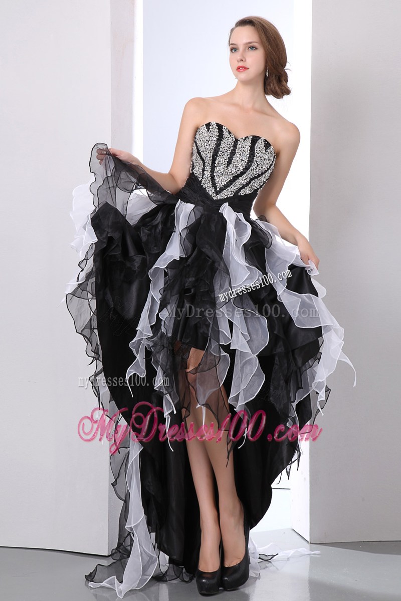 White and Black Princess Sweetheart Prom Dresses High-low Beading