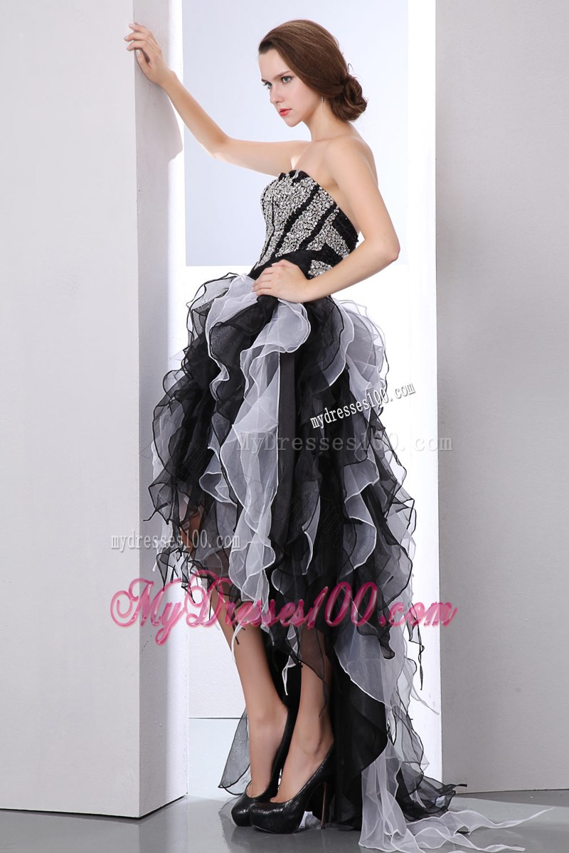 White and Black Princess Sweetheart Prom Dresses High-low Beading